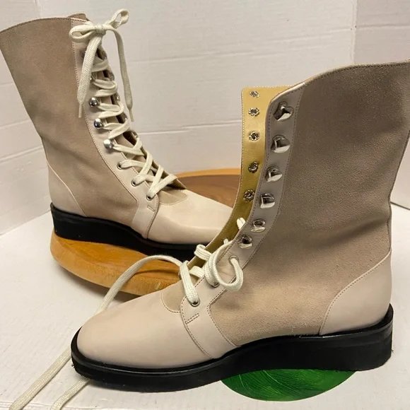 Maryam Nassir Zadeh lace Up Vanilla Leather Combat Boots